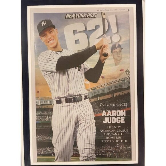 Aaron Judge 62 home runs record Framed 11x14 Newspaper New York Post NY Yankees - Picture 2 of 4